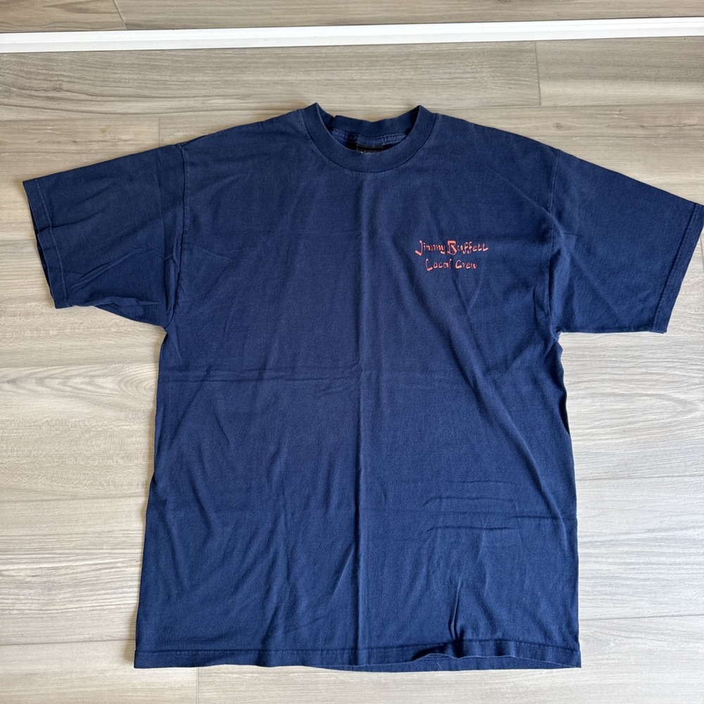 Vintage Giant Jimmy Buffett shirt Local Crew 2000 RARE XL Navy‎ Blue Tue Thu Sat